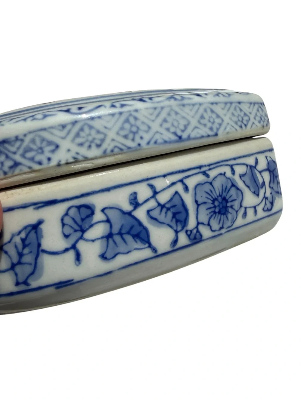 Blue White Heart Potpourri Box Ceramic Chinoiserie Cottagecore Decor Trinket Box